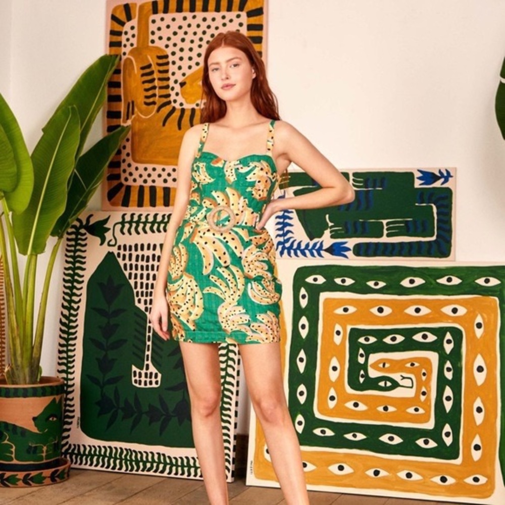 Farm Rio Raining Bananas Mini A-Line Dress